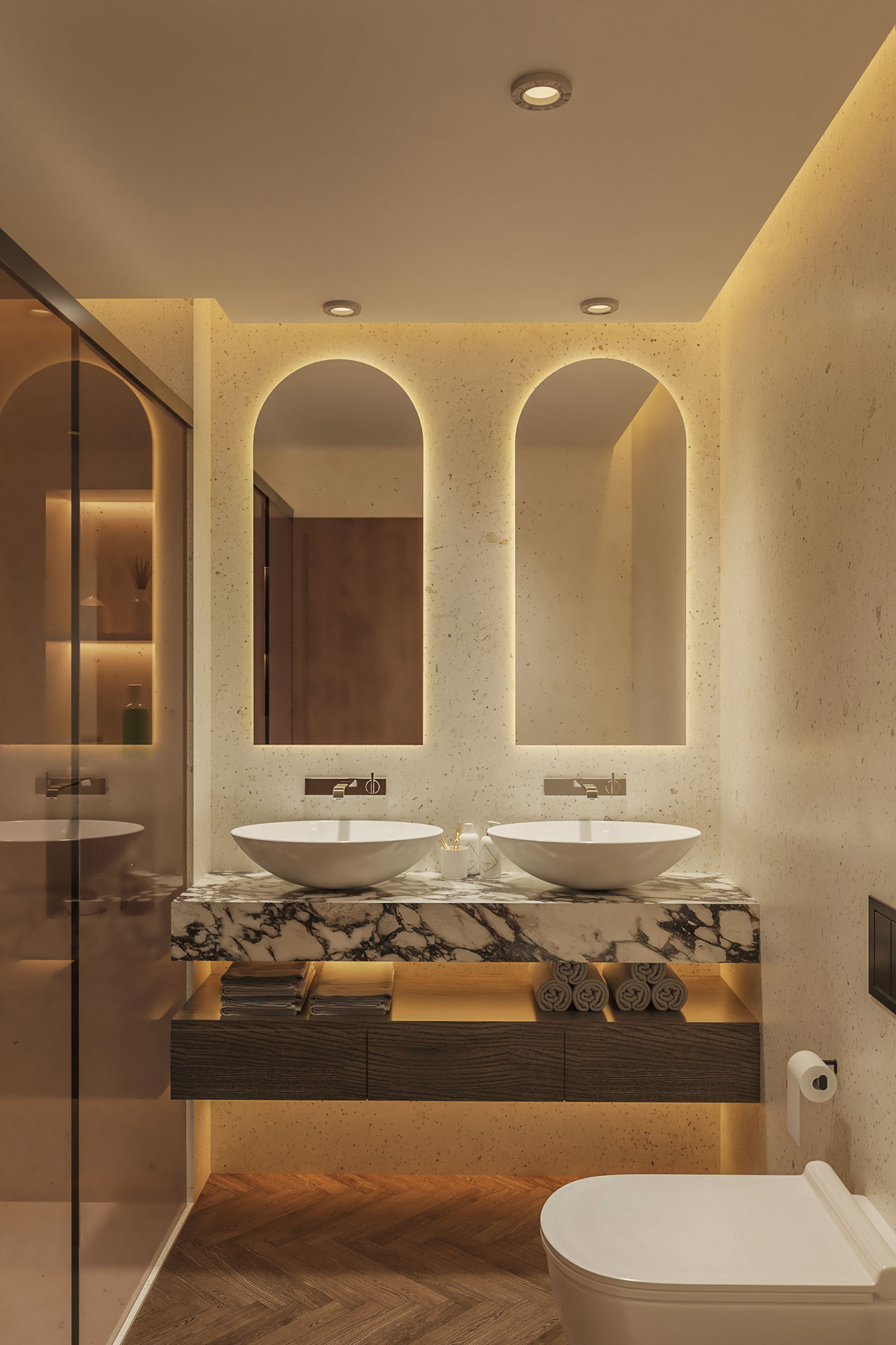 Baño con acabados premium en vivienda Zenit Lastra, León